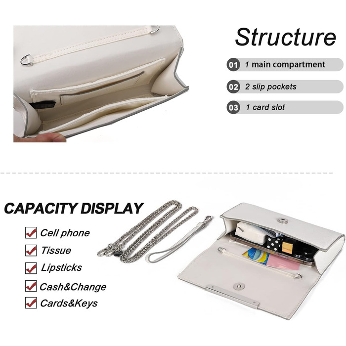 Клатчі AFKOMST для жінок, маленькі сумки через плече та літні солом&39яні пляжні сумки з ланцюжком через плече, білий ПУ