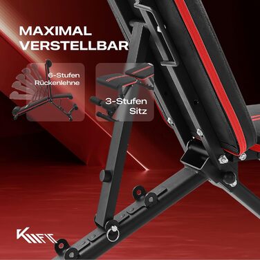 Складана силова лава KM Fit, багатофункціональна тренувальна фітнес-лава Регульована спинка у 6 положеннях Регульоване сидіння у 3 положеннях Повітропроникна поверхня з EVA Вантажопідйомність до 400 кг