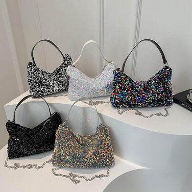 Вечірня сумочка-клатч, чорна, з паєтками, на ланцюжку для вечірок, весіль та випускних