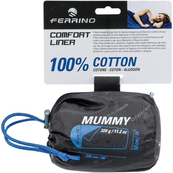 Простирадло для спального мішка Ferrino Comfort Liner Mummy, світло-блакитне односпальне