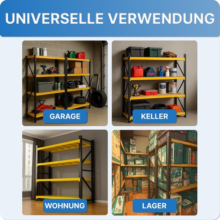 Міцний стелаж 200x120x50 см, навантаження на полицю 100 кг на рівень та загальна вантажопідйомність 400 кг, гаражні стелажі, підвальні стелажі, стелажі для зберігання, широкопролітний стелаж глибиною 50 см