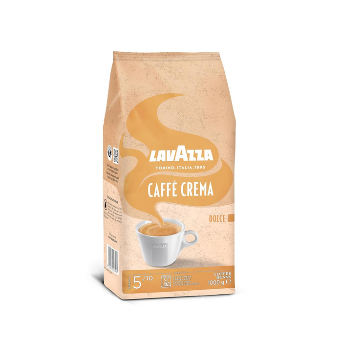 Кава в зернах Arabica та Robusta, ідеально підходить для еспресо-машин, з ароматичними нотками сухофруктів, горіховим смаком, інтенсивність 5/10, середнє обсмаження, упаковка 1 кг Dolce 1 кг (2 упаковки)