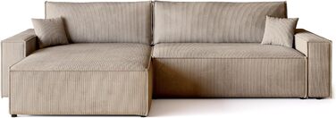 Диван з функцією сну, Диван з вельветової тканини, Короб для ліжка, Розкладний диван для вітальні, Кутовий диван, Окремостоячий, Adi XL Relax Sofa, 3-місний, 272x143x85 см, Бежевий, Дуже великий