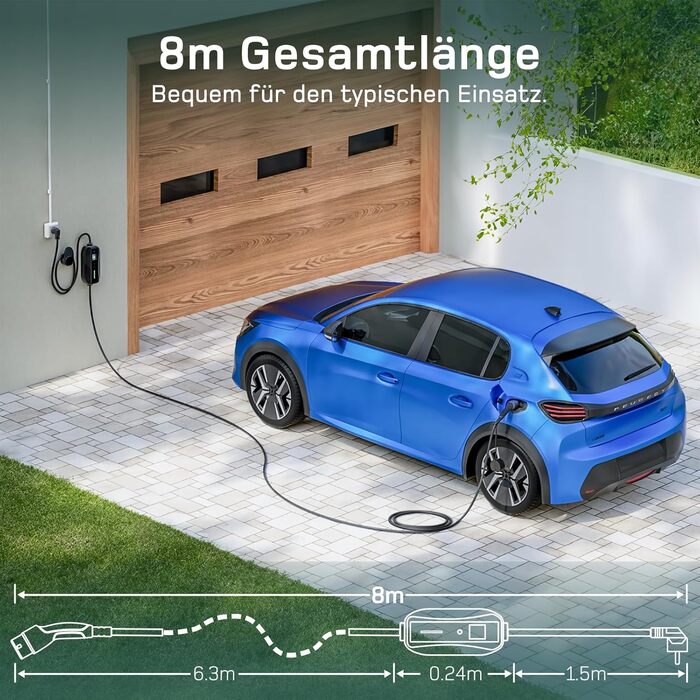 Зарядний кабель типу 2 Schuko 3,68кВт 1-фазний, 8м, 6-16А EV Зарядні пристрої з керованим цифровим дисплеєм для електромобіля, зар