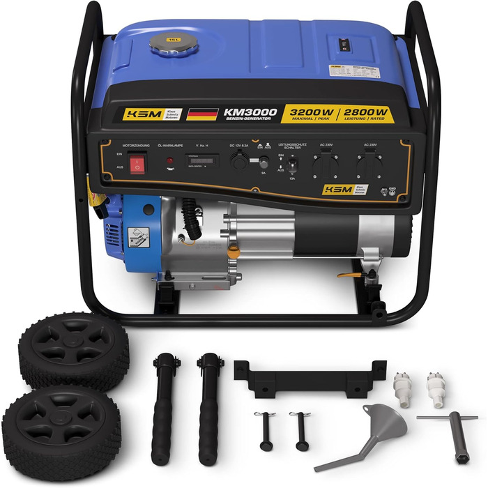 Бензиновий генератор потужністю 3000 Вт, 1-фазний, автоматичне керування AVR, світлодіодний дисплей, 4-тактний бензиновий двигун, 7 к.с., мідний генератор, бак 15 л, генератор потужністю 3 кВт (макс. 3300 Вт), 230 В 16 А