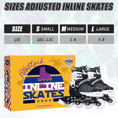 Регульовані роликові ковзани Nattork для хлопчиків-малих з колесами, що світяться - дитячі роликові ковзани для початківців середнього розміру (32-36) чорного кольору