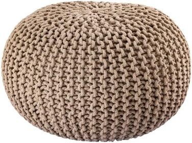 Пуф Abato Ø 55 см В&39язаний табурет/табуретка/підлогова подушка, екологічно чистий, веганський, справедлива торгівля, вантажопідйомність 150 кг, сучасний, для вітальні, спальні та дитячої кімнати, чорний, сірий, білий, бежевий