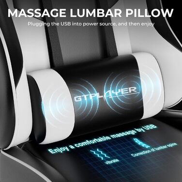 Ігрове крісло GTPLAYER Ергономічне робоче крісло, обертове крісло, крісло керівника з функцією масажу, витримує до 136 кг, подовжена та розширена спинка, білий колір