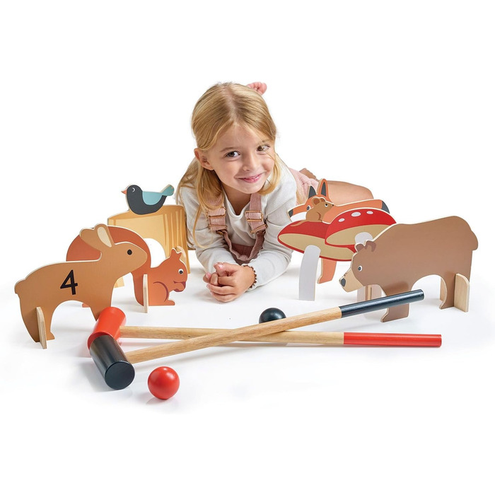 Іграшки з ніжним листям - Набір для крокету &quotЛіс&quot для приміщень, 17-елементна портативна спортивна іграшка з лісовою тематикою, для хлопчиків та дівчаток, покращує моторику та координацію рухів