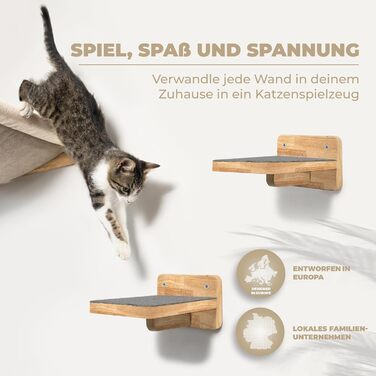 Стіна для лазіння для котів WOOWOOD, включаючи 2 котячі сходи масив дерева I Стіна-дряпка для котів I Гамак для котів I Стіна для котів I Настінна дряпка I Меблі для котів I Стіна для лазіння для котів з масиву дерева (3 частини)