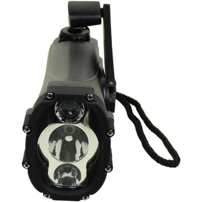 Ліхтарик POWERplus Shark з динамо-шатунною головкою / USB-акумуляторний світлодіодний ліхтарик / аварійний зарядний пристрій чорного кольору