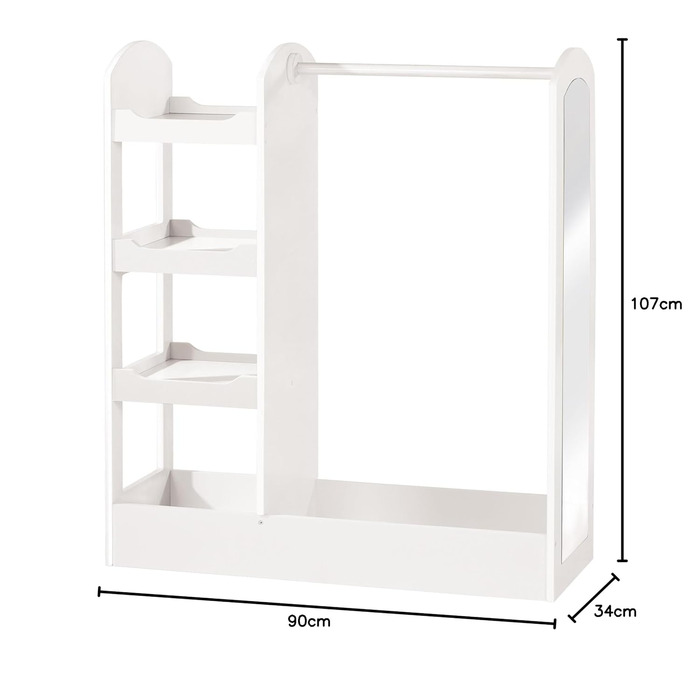 Шафа Roba з вішалкою для одягу, полицею, вішаком для одягу та великим дзеркалом виготовлена з дерева, пофарбована в білий колір