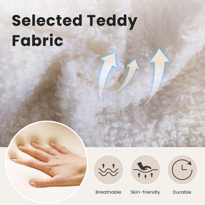 Офісне крісло IWMH без підлокітників, регульоване по висоті поворотне крісло з колесами, письмове крісло з оббивкою з тканини Teddy, крісло для читання з ширшою подушкою для сидіння зі схрещеними ногами (біле з колесами) Teddy White з колесами