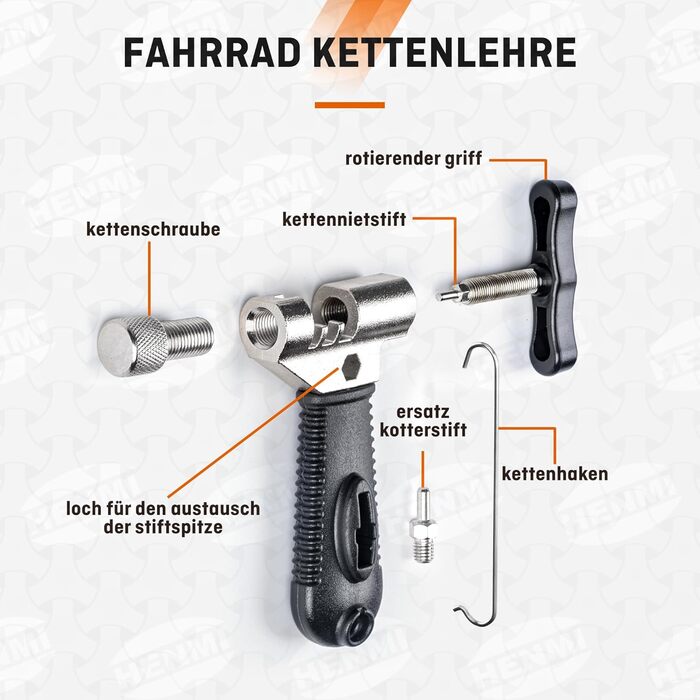 Заклепувач велосипедного ланцюга HENMI з щіточкою для чищення велосипеда, плоскогубцями для ланцюга, плоскогубцями для ланцюга та 5 парами заклепок для велосипедного ланцюга Набір для ремонту велосипедного ланцюга для велосипедного ланцюга на 6-12 швидкос