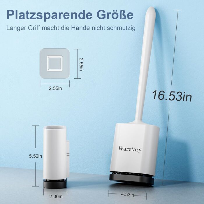 Силіконова щітка для унітазу Waretary, тримач для щітки та унітазу, м'яка та гнучка щітка для унітазу з довгою ручкою, швидковисих