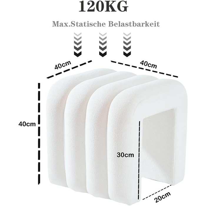 Табурет Zedelmaier з дерев&39яними ніжками білий табурет, пуф, кубоподібне сидіння та пуф для вітальні, спальні, передпокою (білий)