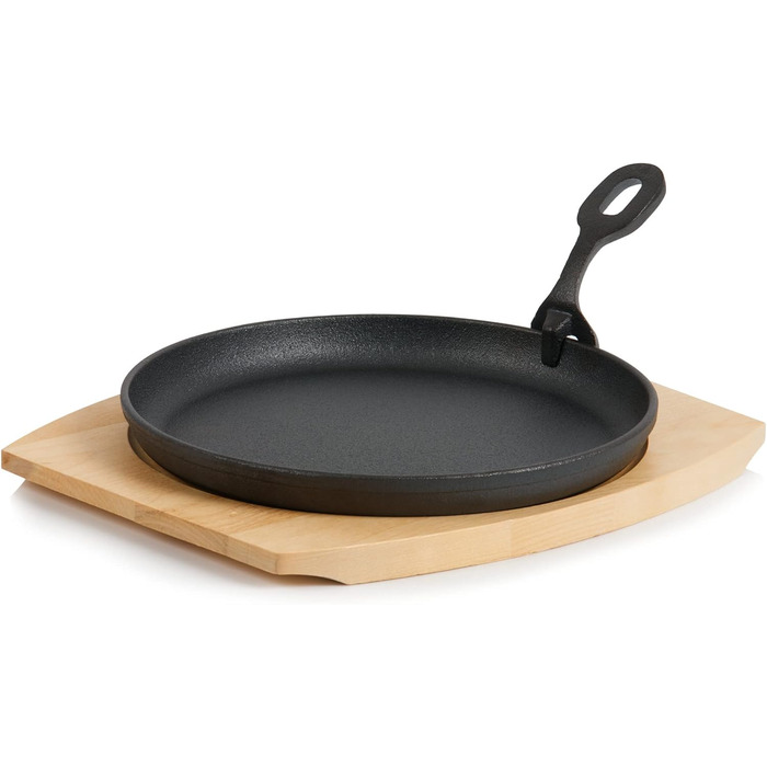 Чавунна сервірувальна сковорода BBQ-Toro з дерев'яною основою (6 шт. ) Ø 22 см - кругла вже запечена - попередньо приправлена сков