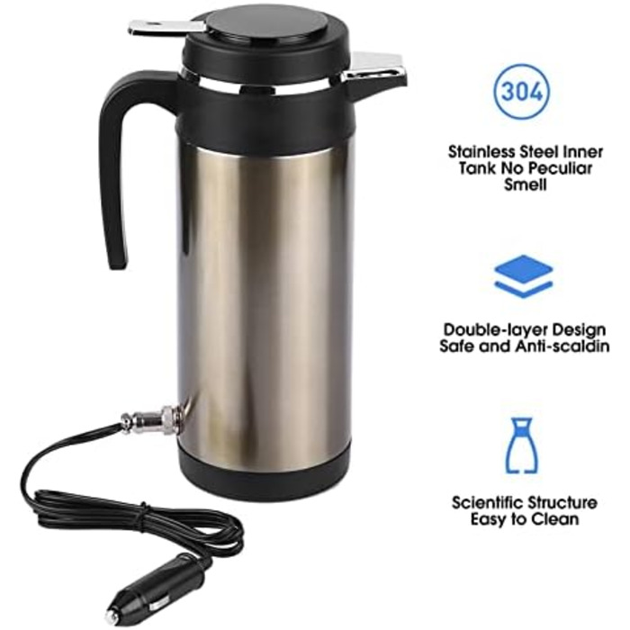 Чайник термос з нержавіючої сталі електричний чайник подорож нагрівання питна кружка чашка чайник автомобіль кавова кружка нагріва