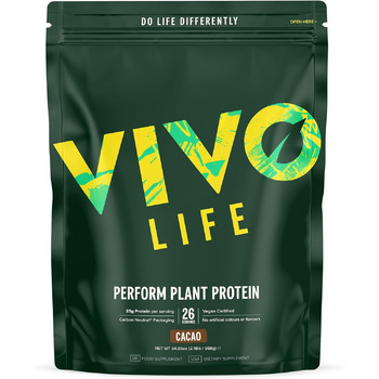 Протеїновий коктейль з гороху та конопель Vivo Life Perform Raw Vegan, какао, 988 г