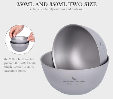 Титанова чаша для рисового супу, посуд 250 мл, легкий двостінний круглий посуд для подорожей, походів, дому Ti1093T 250 мл - Ti1093t