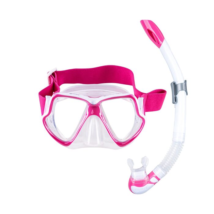 Набір для сноркелінгу Mares Wahoo Neon Combo для дорослих, силіконова маска, напівсуха трубка з клапаном, ідеально підходить для сноркелінгу та підводних досліджень, рожево-білий прозорий