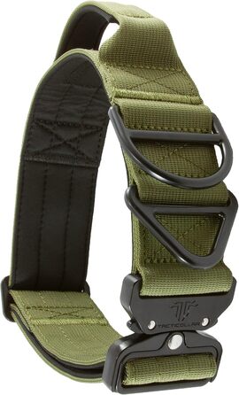 Тактичний нашийник Tacticollar для собак середніх та великих порід, 5,1 см, з ручкою для контролю, нейлон Mil Spec, металевий замок швидкого роз'єму, внутрішня підкладка з неопрену (Розмір M, Оливковий)