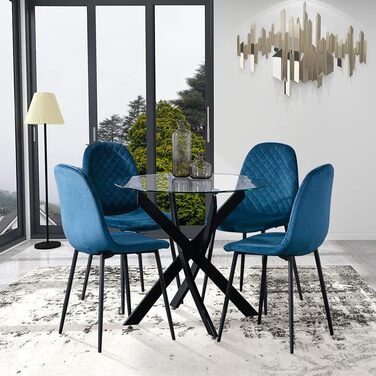 Круглий скляний обідній стіл GOLDFAN, сучасний кухонний стіл, дизайнерський скляний обідній стіл для їдальні та вітальні, 4-6 осіб, 90 см, чорний, 90x90x75 см