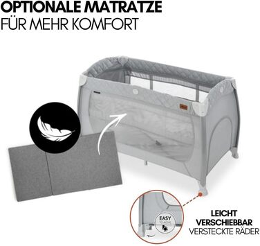 Дорожнє ліжечко Hauck Play N Relax Center з пеленальною підкладкою, регульованою висотою та боковим входом - Стьобаний сірий