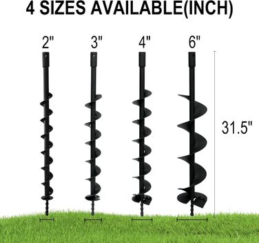 Садовий бурильник для стовпів, 4 фути, ручний, з гострими міцними лопатями, 31,5 дюйми для швидкої посадки цибулин, розсади та встановлення стовпів (діаметр 10 см)