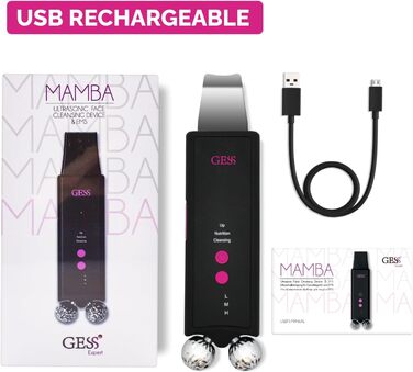 Ультразвуковий пілінг GESS з масажними роликами EMS, фонофорезом, ультразвуковим мікромасажем та міостимуляцією, 3 режими - очищення пор обличчя та видалення подвійного підборіддя для ефективного догляду за шкірою