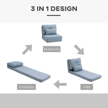 Крісло-ліжко HOMCOM 2-в-1, розкладний диван-ліжко з регульованою спинкою, подушка, гостьове ліжко з лляним виглядом, розкладне крісло для вітальні/спальні, 60 x 80 x 56 см, небесно-блакитний