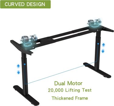 Каркас столу Radlove з подвійним двигуном та регулюванням висоти, регульовані ніжки підставки для столів розміром від 120 до 178 см з 4 функціями пам&39яті (чорний циліндричні ніжки)