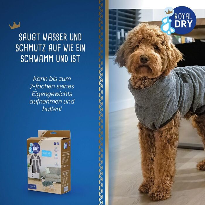 Халат для собак розміру S - Довжина по спинці 37-45 см - Рушник для собак - Мікрофібра - Халат для собак маленьких собак - Швидковисихаючого кольору з застібкою на липучці - Сірий