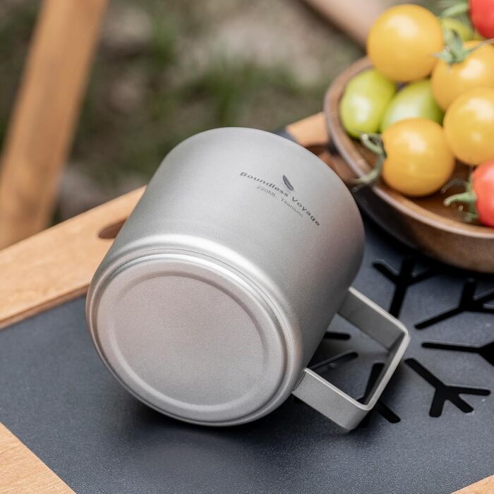 Мл титанова кавова чашка, міні-кухоль з подвійними стінками для еспресо, чаю, кемпінгу та подорожей, міцна, легка, портативний посуд для напоїв, Ti3052D (піскоструйна обробка), сірий, 220