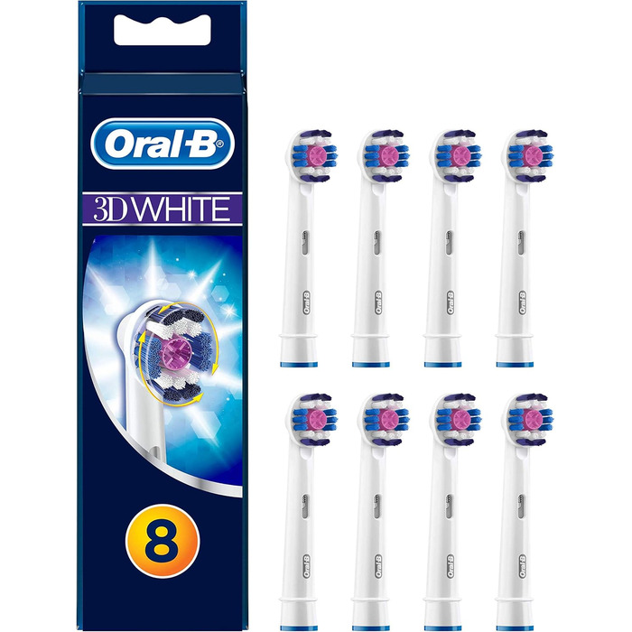 Щітки Braun Oral-B 4210201273820 3DWhite, для природного відбілювання зубів, упаковка, сумісна з поштовою скринькою, 8 шт.