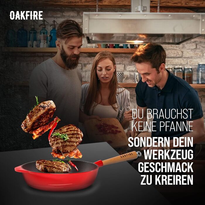 Чавунна сковорода Oakfire сковорода сотейник сковорода емальована 28см індукційна чавунна з антипригарною патиною, емаль. (червона