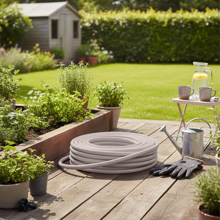Шланг садовий Relaxdays, 20 м, універсальний водяний шланг 1/2, стійкий до УФ-випромінювання та погодних умов, тканинний садовий шланг, PP, бежевий