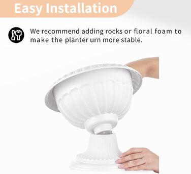 Елементна підставка для квітів для рослин, декоративна пластикова урна, висота 26 см, висока пластикова підставка для рослин, для дому та саду, ганку, дверної тераси, прикраси для балкону, біла, висота 2 x 26 см, 2-