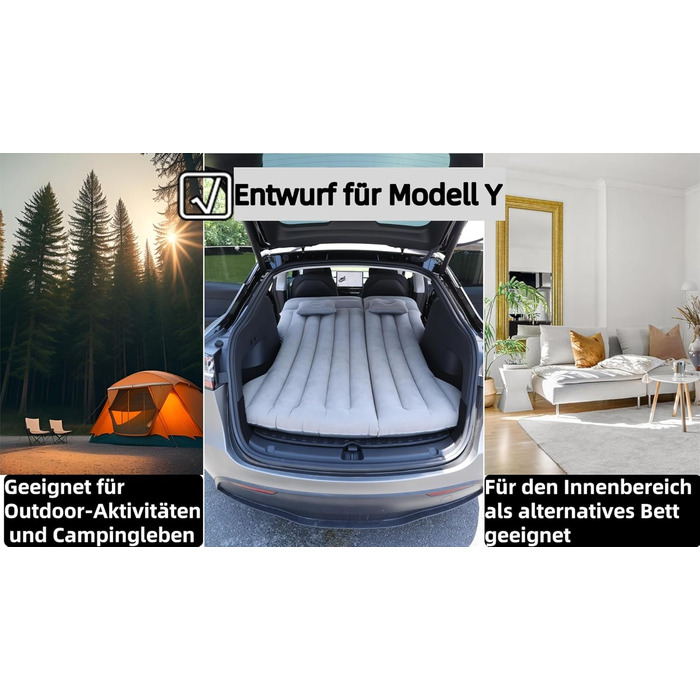 Автомобільний матрац, надувний матрац, підходить для Tesla Model Y, позашляховик, багажник, заднє сидіння, надувний матрац, кемпінговий автомобільний надувний матрац з насосом, складний автомобільний матрац для поїздок на природу (сірий)
