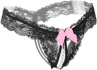 Набір із 6 жіночих сексуальних стрингів з бантиком, перлинами та мереживом, відкритий дизайн, універсальний розмір