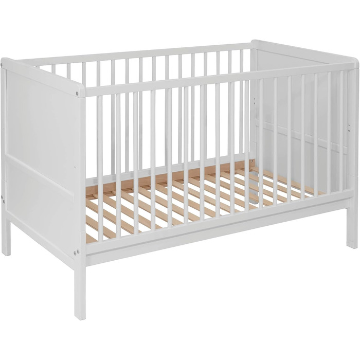 Дитяче ліжко Nelly 120x60 см Дитяче ліжко Біле Букове дерево Регульована висота у 2 напрямках 3 знімні перекладини Сертифіковано EN 716