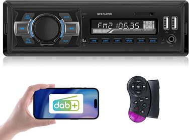 Автомагнітола Hikity 1DIN з системою гучного зв'язку DAB/DAB і Bluetooth, два порти USB, 4 x 60 Вт, AUX, TF, DAB/FM радіо, пульт дистанційного керування SWC, Vario Color 1 DINDAB