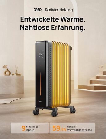 Енергозберігаючий масляний радіатор Dreo, електричний обігрівач потужністю 2000 Вт з 9 ребрами, 3 налаштування нагріву, 4 режими, 24-годинний таймер, захист від перегріву та перекидання, тихий електричний радіатор з термостатом, OH521