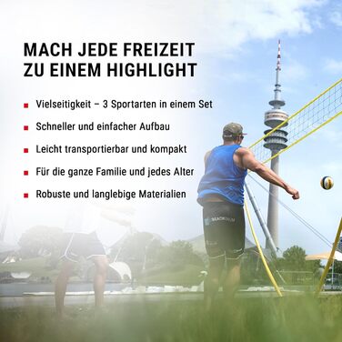 Універсальний спортивний комплект HAMMER 3 в 1: Сітки для волейболу, бадмінтону та тенісу (З футляром-підставкою, для дітей та дорослих, легке складання)