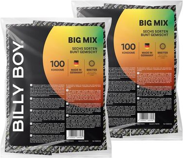 Презервативи BILLY BOY Big Mix, 200 шт. 56 мм Мікс презервативів широкого крою Різні кольори (2 x 100 шт. )