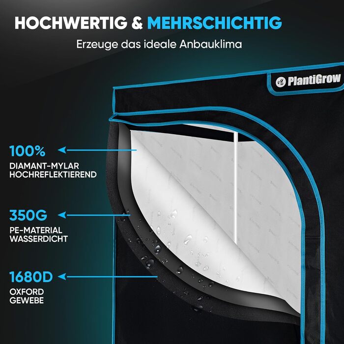 Комплект для вирощування в приміщенні з LED-лампою повного спектру 150W (з димером), 1680D, вугільним фільтром, канальним вентилятором та витяжним рукавом (80x80x180 см)