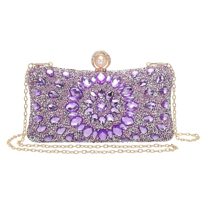 Вечірня сумочка для жінок, блискуче кришталеве клатч з ланцюжком на плече для весілля, вечірки, вихідних, світло-ліловий