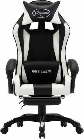 Ігрове крісло з підставкою для ніг, біла та чорна штучна шкіра, офісне крісло, крісло для відпочинку, письмове крісло для вітальні, офісу, спальні