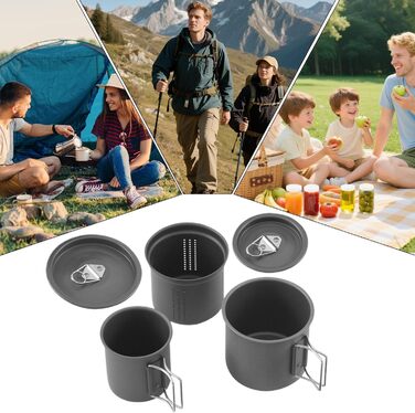 Кемпінгова кружка алюмінієва, 9,5 x 9,5 x 9,6 см, набір кухонного начиння, що штабелюється, зі складною ручкою легкий набір кавових чашок для кемпінгу на природі, портативний посуд для походів, пікніків