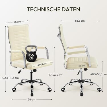 Ергономічне офісне крісло Yaheetech з підлокітниками, комп&39ютерне крісло керівника з високою спинкою, робоче крісло з функцією гойдання, вантажопідйомність до 136 кг, бежевий колір
